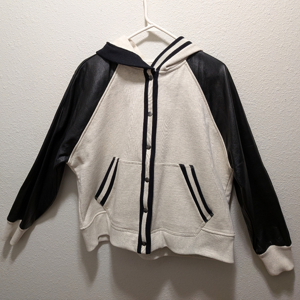 Madewell Black/Gray Varsity Letterman Jacket Wm Xl Snap C Up Long Sleeve Pockets